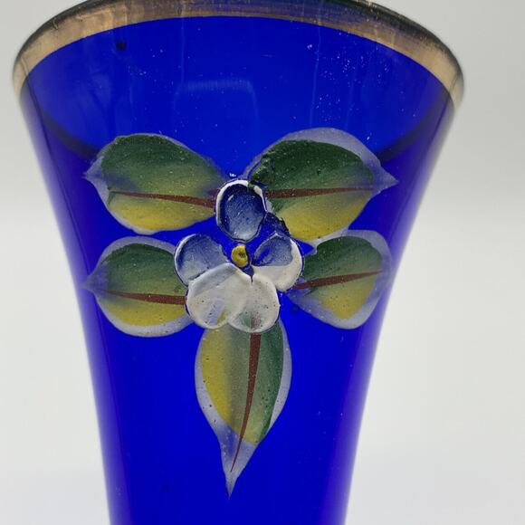 Vintage Bohemian Czech Cobalt Hand Painted Enamel Flowers Bud Vase - Picture 9 of 9